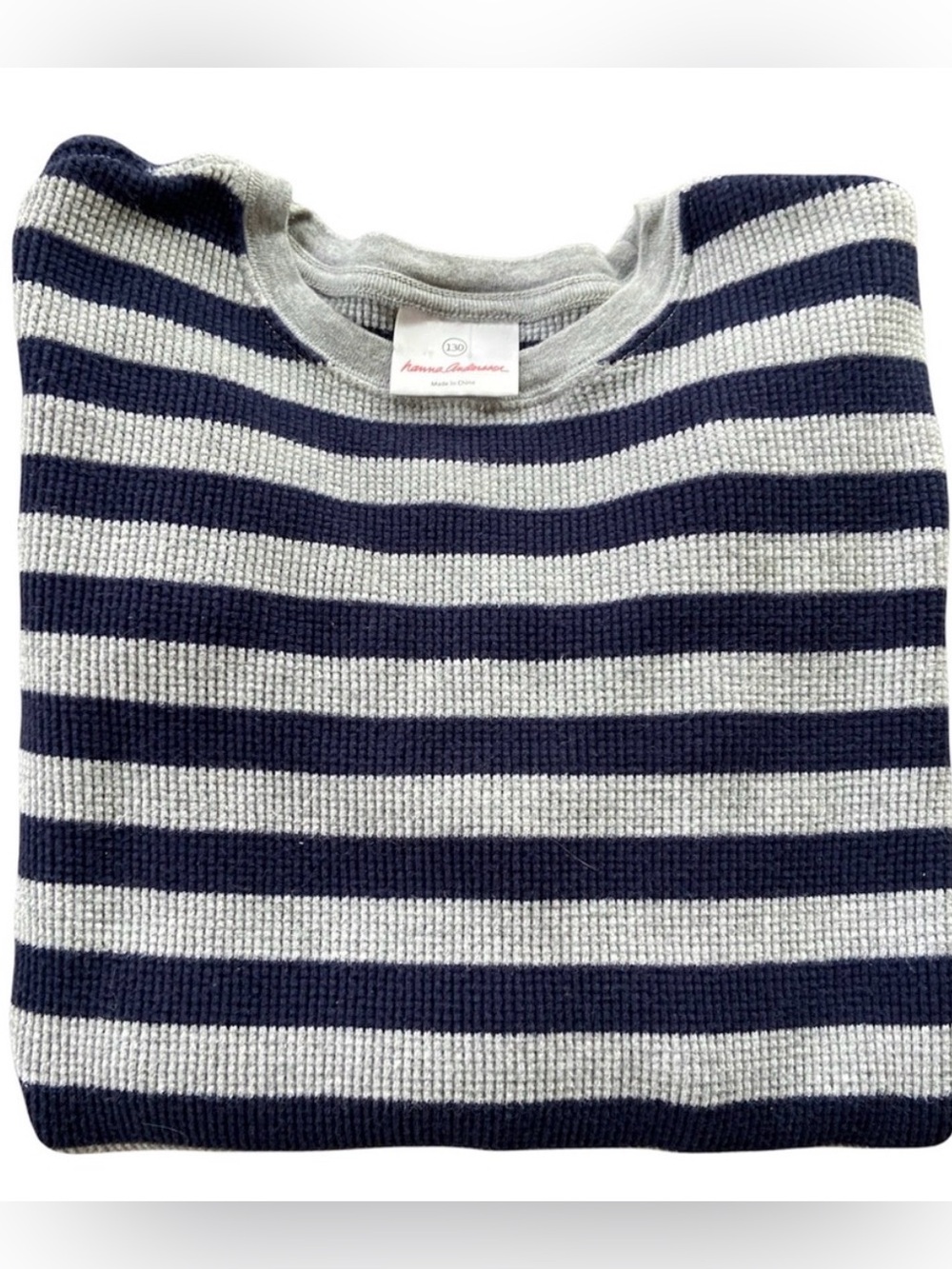 Hanna Andersson Kid’s Blue Gray Striped Waffle-Weave Long Sleeve Pullover Size 8